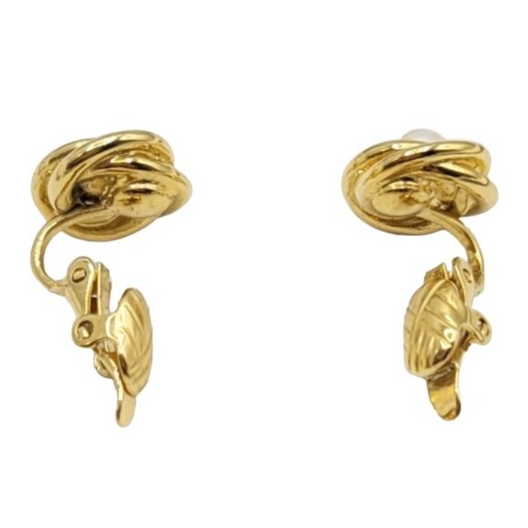 Trifari Gold Tone Faux Pearl Clip On Earrings, Signed - Picture 6 of 10